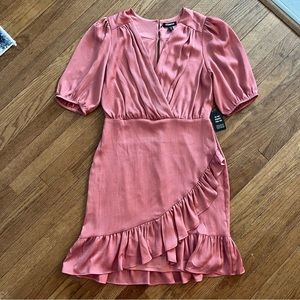 Express Ruched Ruffle Mini Dress V-Neck Faux Wrap  Size Small
